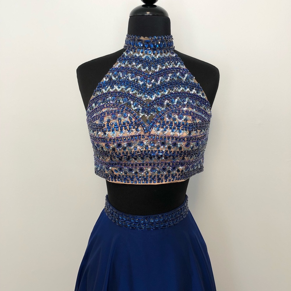 *SOLD* Sherri Hill 2Pc Dress Prom Gown Blue Sequin - Picture 3 of 8
